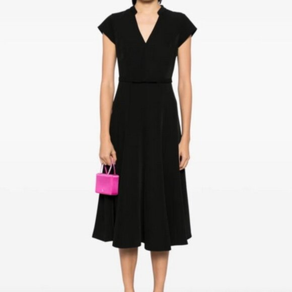 Sachin & Babi Black Marian Belted Fit & Flare Midi Cocktail Dress